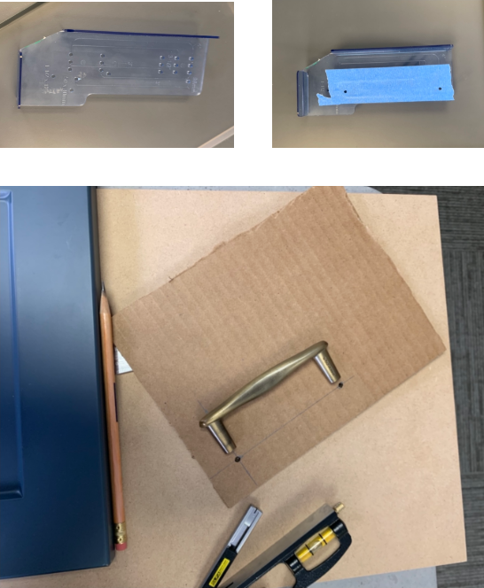 Marking drill holes on a drawer front with a hardware template