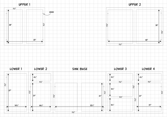 A numbered sketch of a kitchen layout