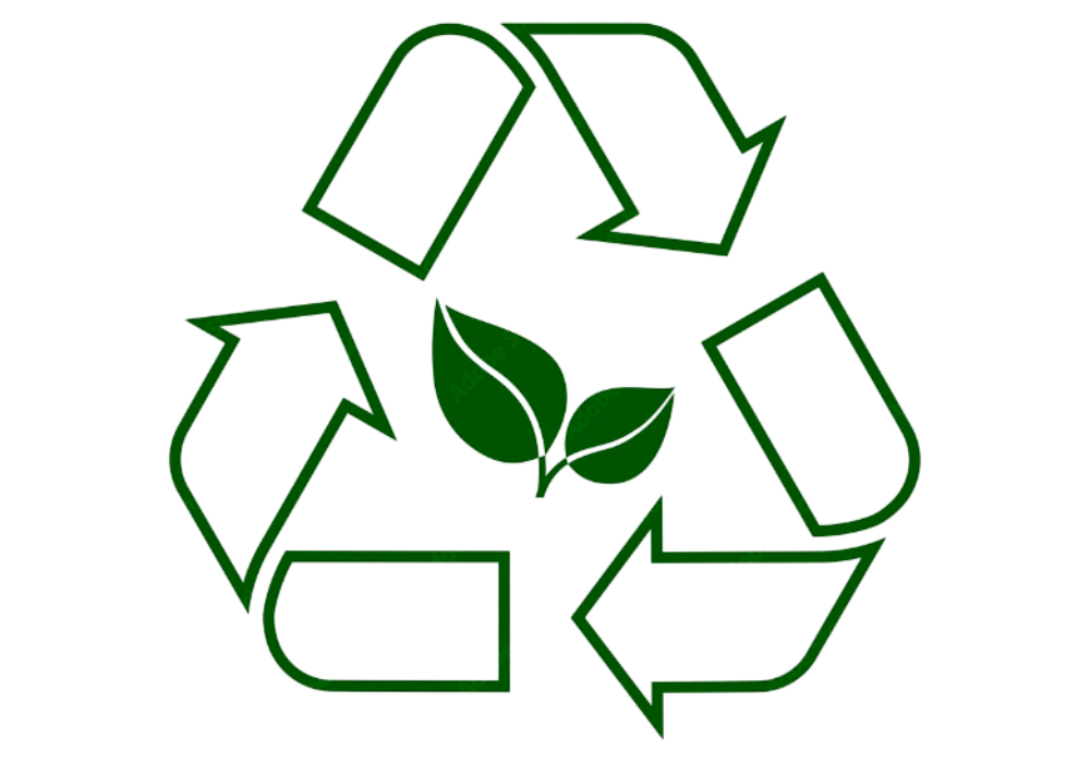 Recycling arrows around a green leaf